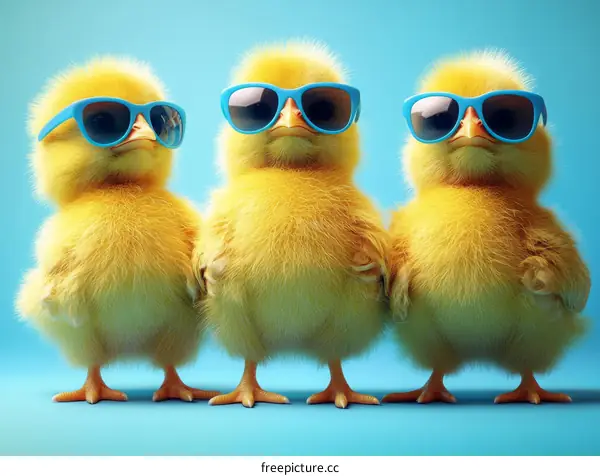 Three Cute Chicks Wearing Sunglasses