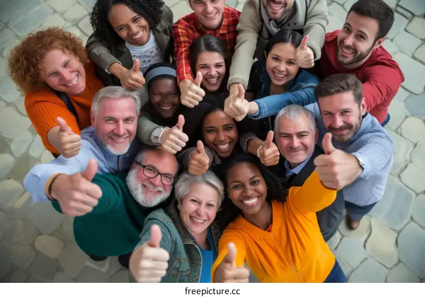 A group of diverse people giving thumbs up