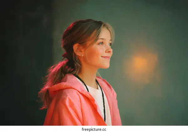 Teenage Girl in a Trendy Pink Jacket