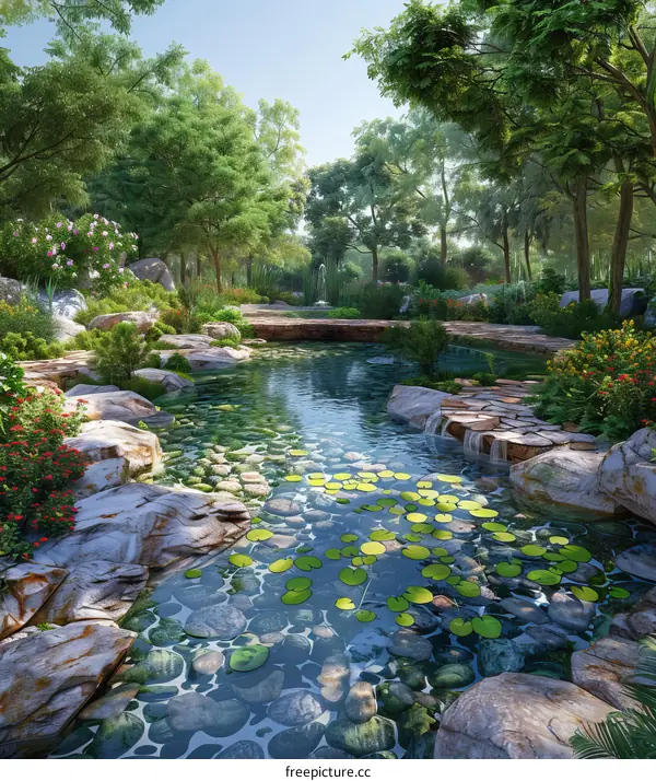 Landscaping with Large Rocks and a Creek
