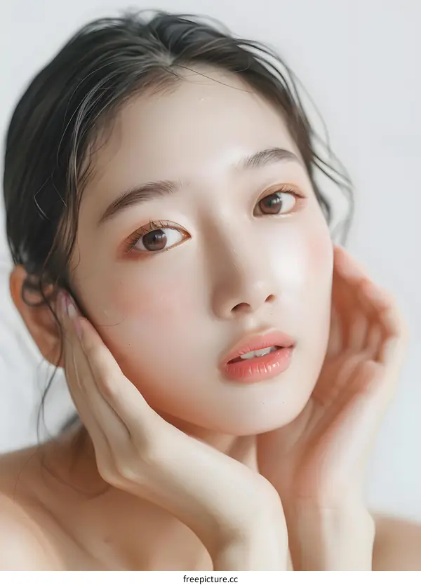Close up Portrait of Young Asian Woman with Natural Makeup
