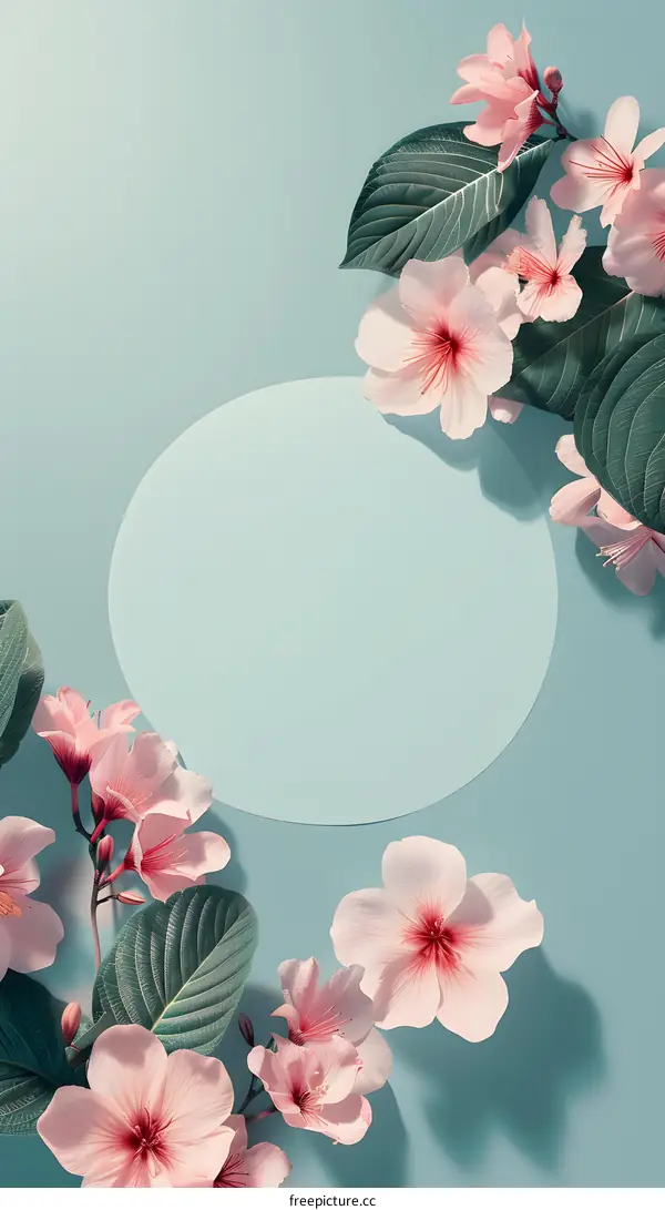 Pink Flowers On A Blue Background