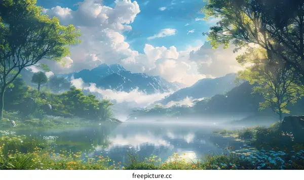 Serene Mountain Lake Landscape