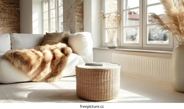 Cozy Living Room with Faux Fur Throw