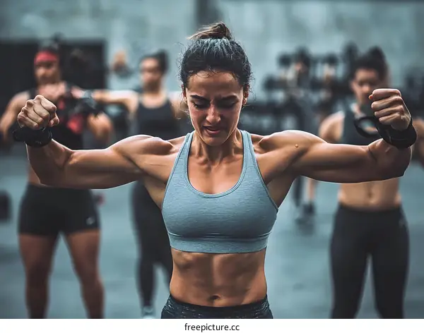 Muscular Woman Exercising in a Gym