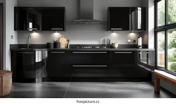 Modern Black Glossy Kitchen Interior Design