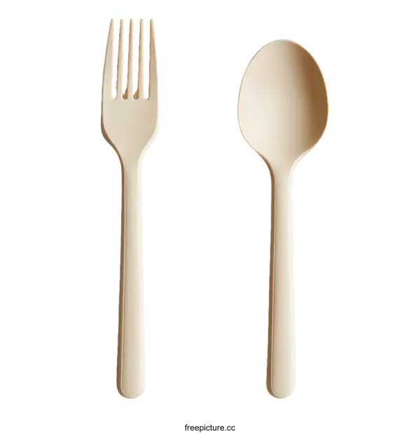 [Transparent Background PNG]Beige Eco-Friendly Cutlery Set