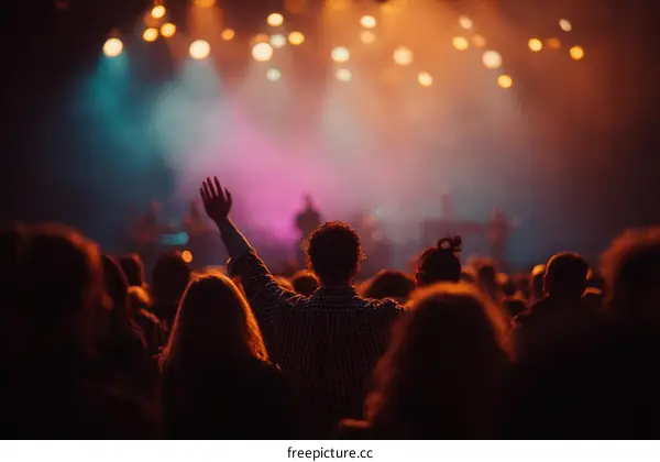 Crowd at a Concert with Lights and Music