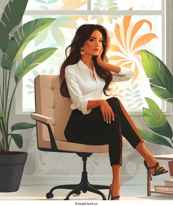 Woman in a White Shirt Sitting by the Window