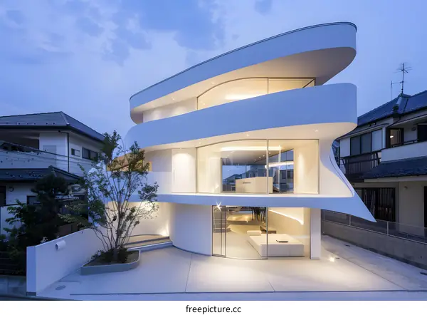 Modern White Curved House Exterior