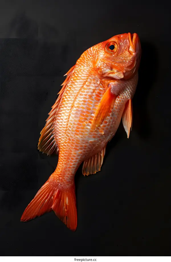 Red fish on black background