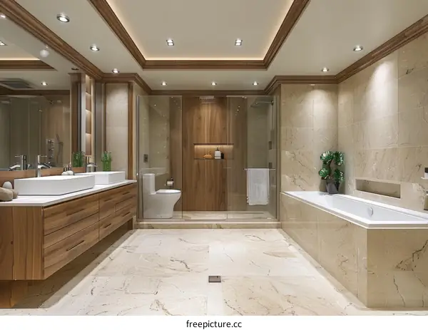 Luxury Modern Bathroom Design with Wooden Cabinets