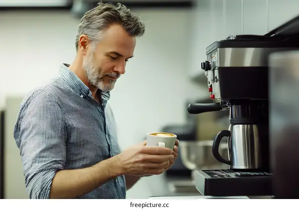 Man Making Coffee With Espresso Machine