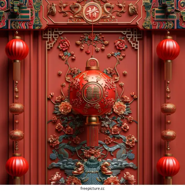 3D Relief Chinese Style Lantern Wall Decoration
