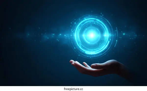 Digital Hand Holding Futuristic Light Sphere