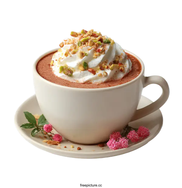 [Transparent Background PNG]Delicious Hot Chocolate with Whipped Cream and Pistachios