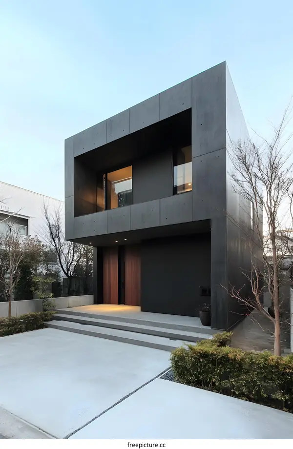 Modern Minimalist Black Concrete House Exterior Design