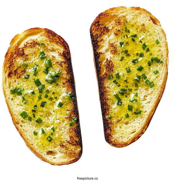 [Transparent Background PNG]Two Pieces of Toasted Garlic Bread with Chives