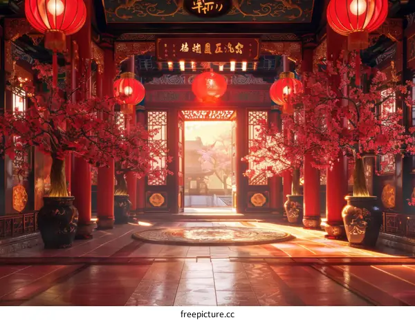 Chinese Palace Interior Design Illustration