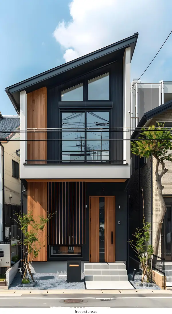 Modern Japanese House with Black and Wood Facade