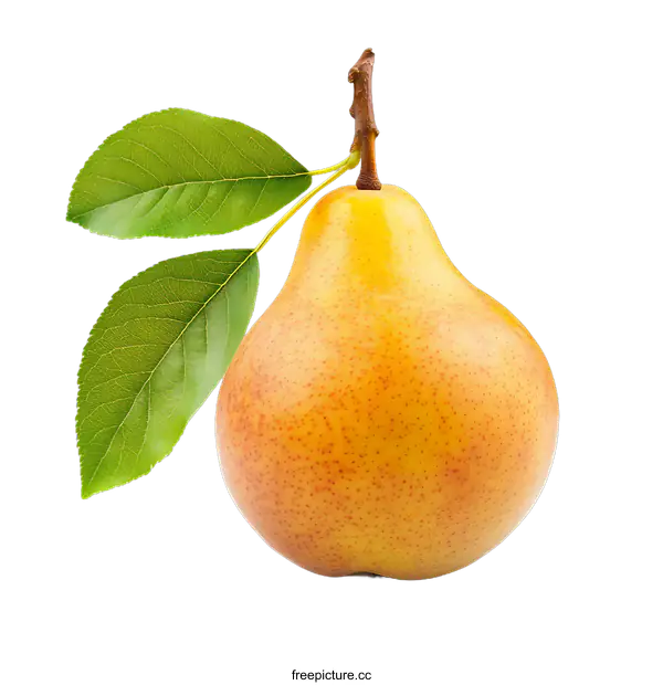 [Transparent Background PNG]Fresh Ripe Pear with Leaves Isolated on transparent background