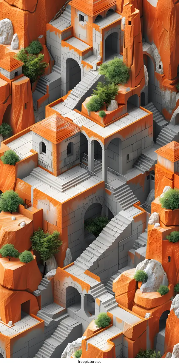 An illustration of a city built on a cliff