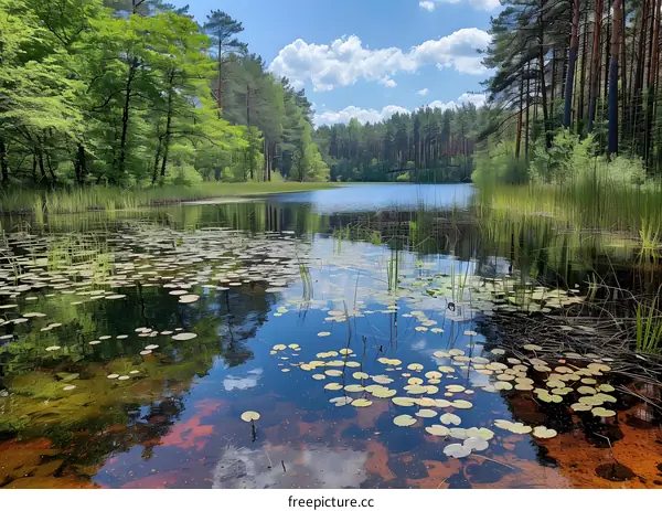 Serene Forest Lake with Water Lilies