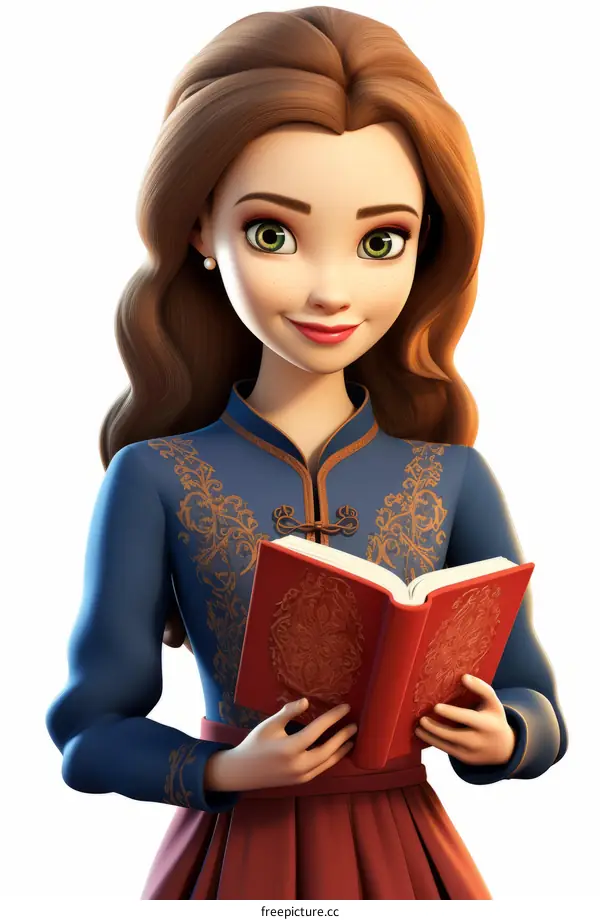 An illustration of a young woman reading a book