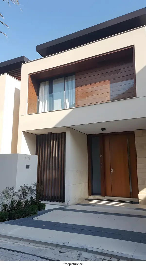 Modern Home Exterior With Wooden Entrance Door