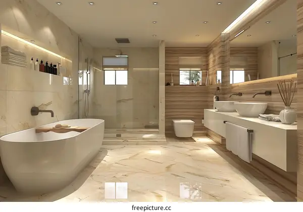 Modern Bathroom Interior Design with Bathtub and Shower