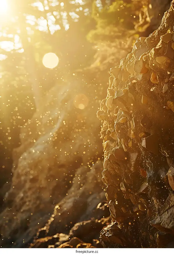 Close Up Of Rocks With Golden Sunlight