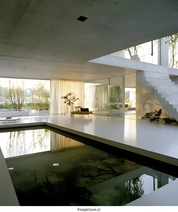 Modern Concrete House with Indoor Pool and Minimalist Design