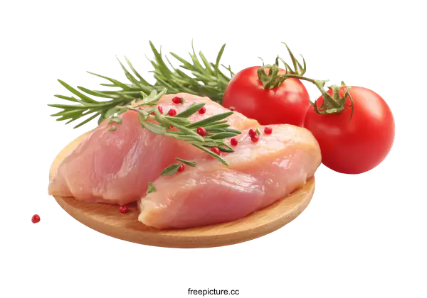 [Transparent Background PNG]Raw Chicken Breast with Herbs and Tomatoes