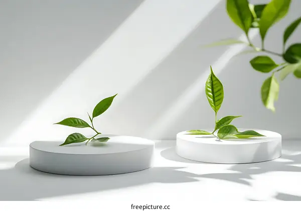 Minimalist Modern Nature Scene with Green Leaves