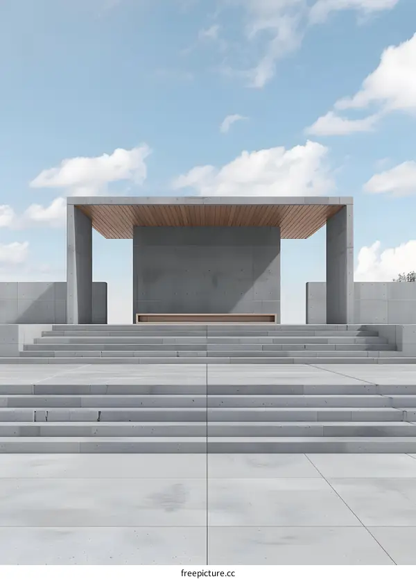 Modern Concrete Steps With Wooden Canopy