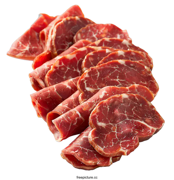 [Transparent Background PNG]Sliced cured meat on white background