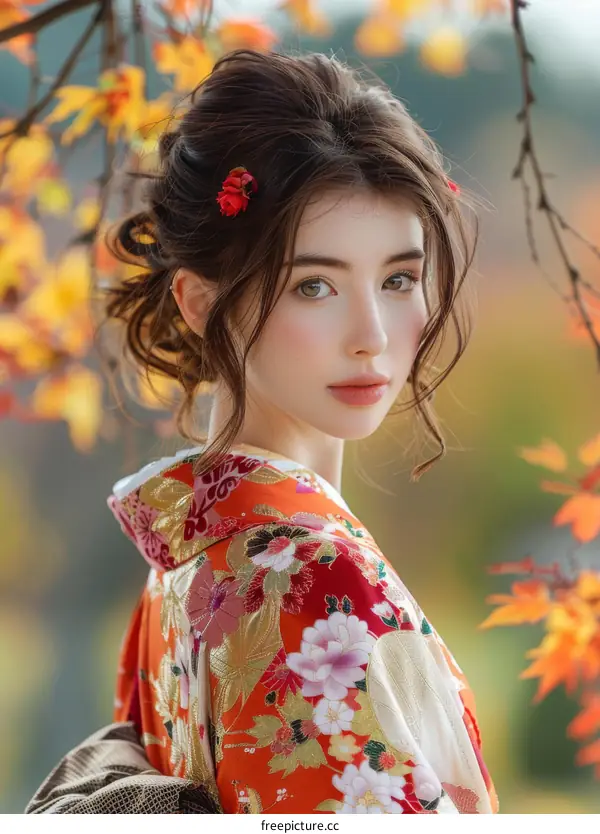 Portrait of a beautiful young woman in a kimono
