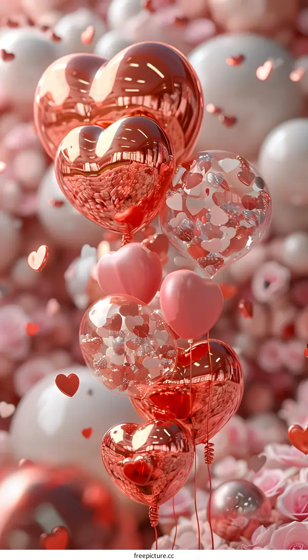 A bunch of pink heart-shaped balloons