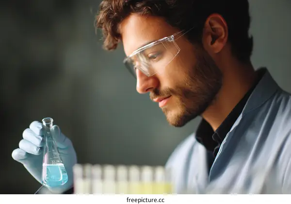 Scientist Examining a Laboratory Flask