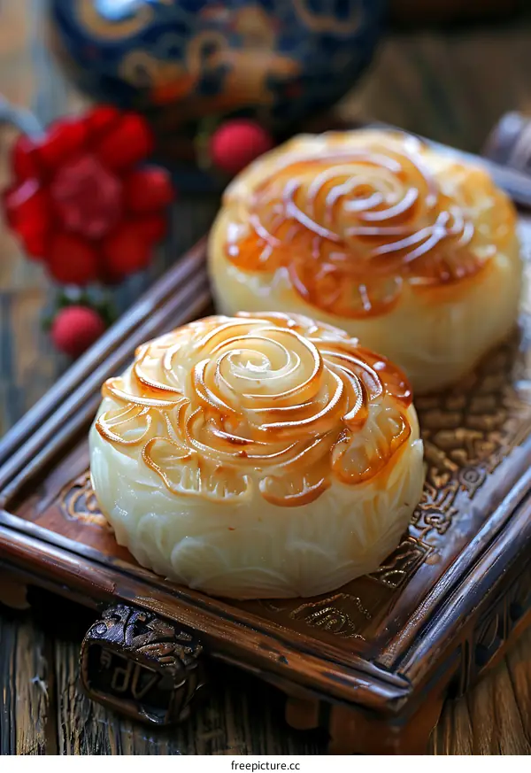 Traditional Chinese Mooncake with Rose Pattern
