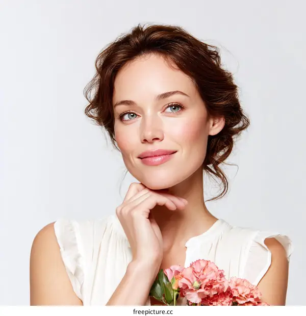 Beautiful Woman with a Bouquet of Flowers