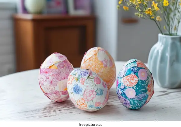 Colorful Easter Eggs Decorated with Flower Patterns