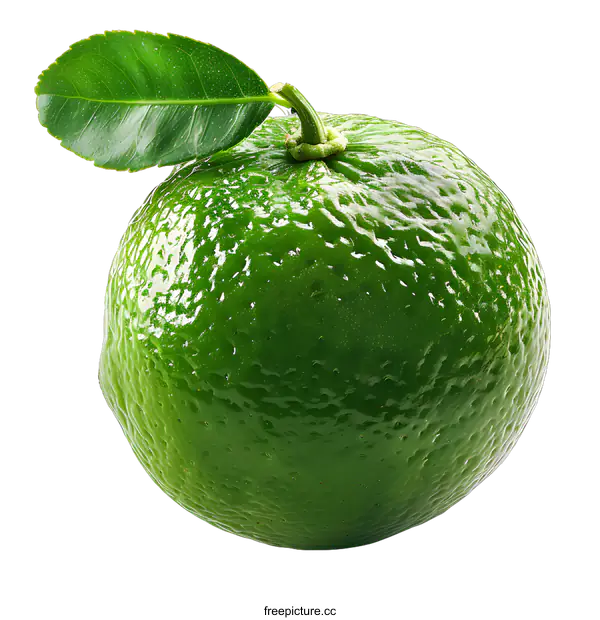 [Transparent Background PNG]Single green lime with leaf