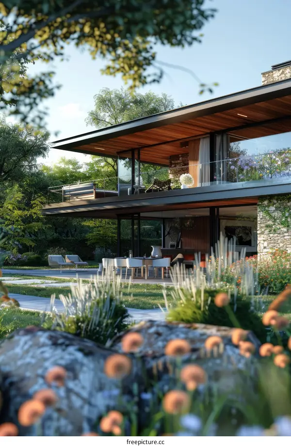 Modern House with Pool and Lush Garden