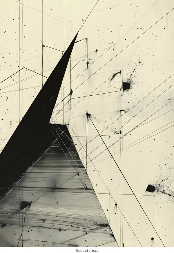 Abstract Black and White Geometric Shapes on Beige Background