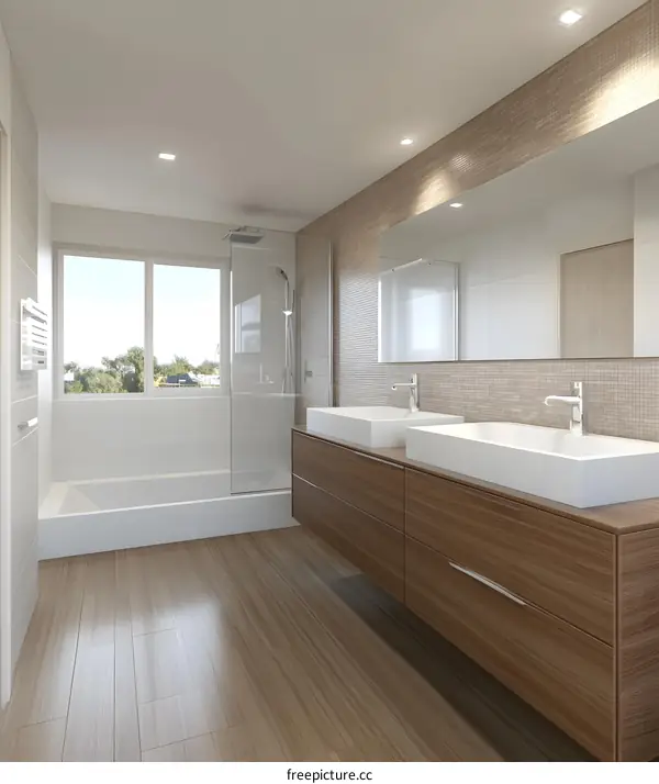 Modern Bathroom Design with Double Sink Vanity and Glass Shower