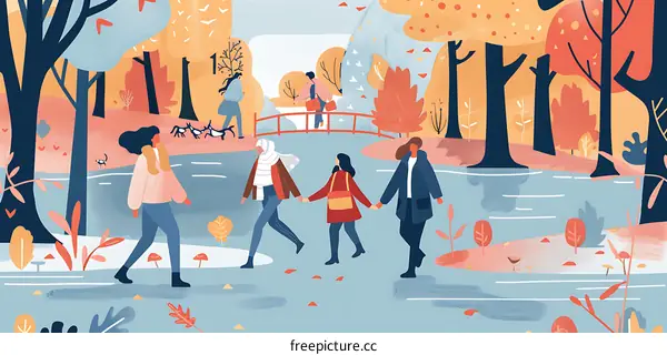 Autumn Forest Friends Walking Together