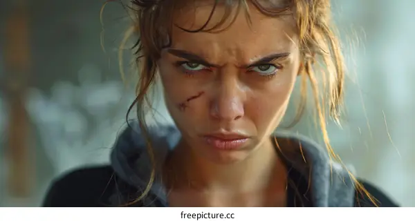 Close-up Portrait of a Woman with Facial Scars