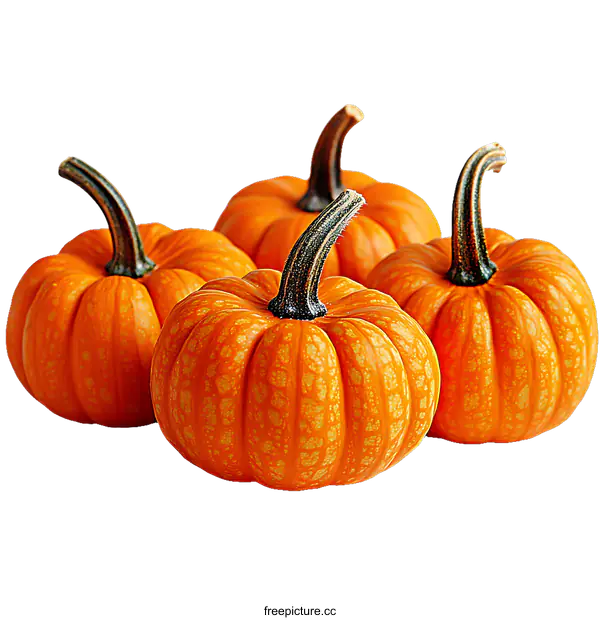 [Transparent Background PNG]Close-up of Four Small Pumpkins
