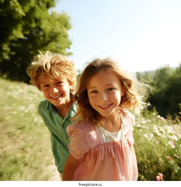 Two Children Smiling Outdoors